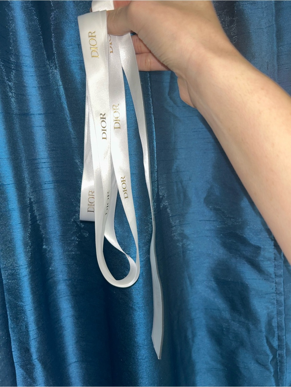 Dior White Satin Ribbon with Gold Logo Print